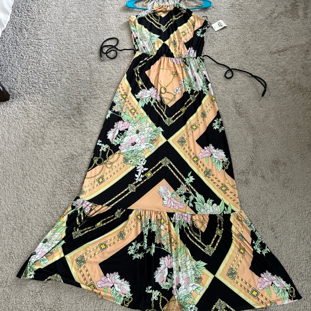 Miss Selfridge Black Peach Floral Maxi Dress